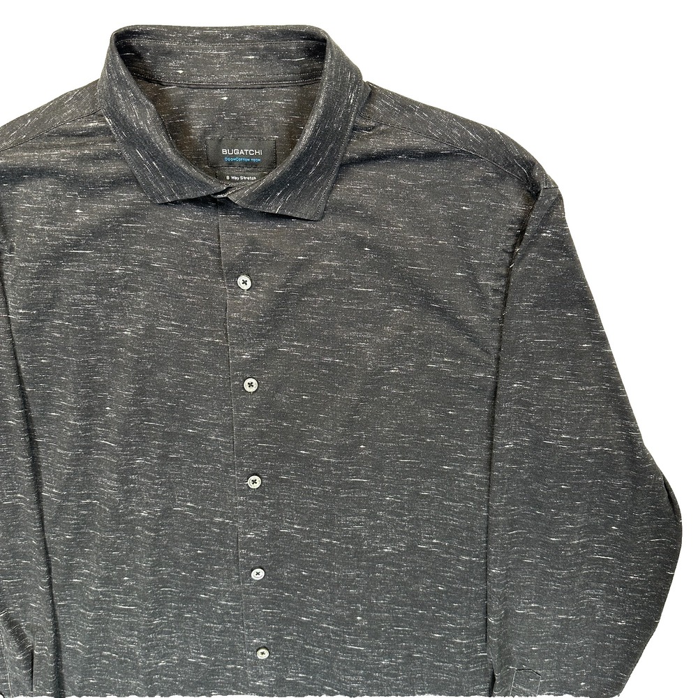 Bugatchi OoohCotton Tech 8 Way Stretch Shirt Mens Large Gray Space Dye Button Up